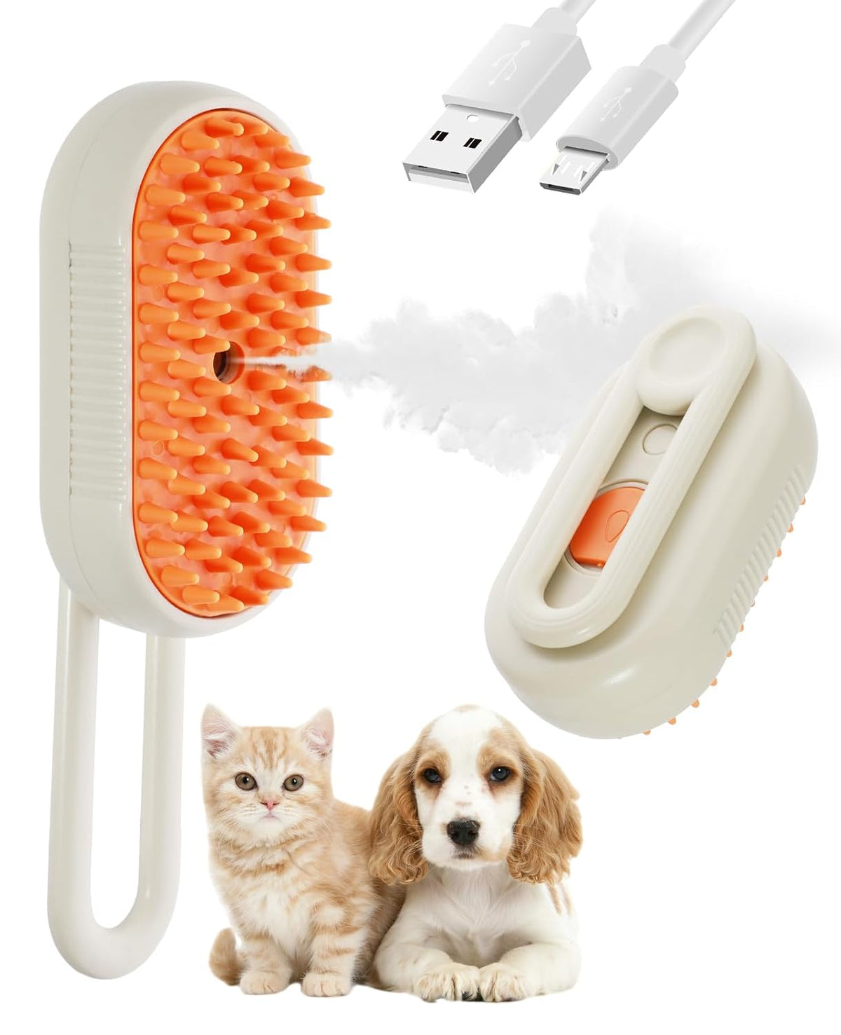 Cat Steam Brush for Shedding - 3 in 1 Pet Steam Brush for Dogs and Cats - Adjustable Dog Steamy Brushes for Grooming and Massage, Removing Tangled and Loose Hair, Beige