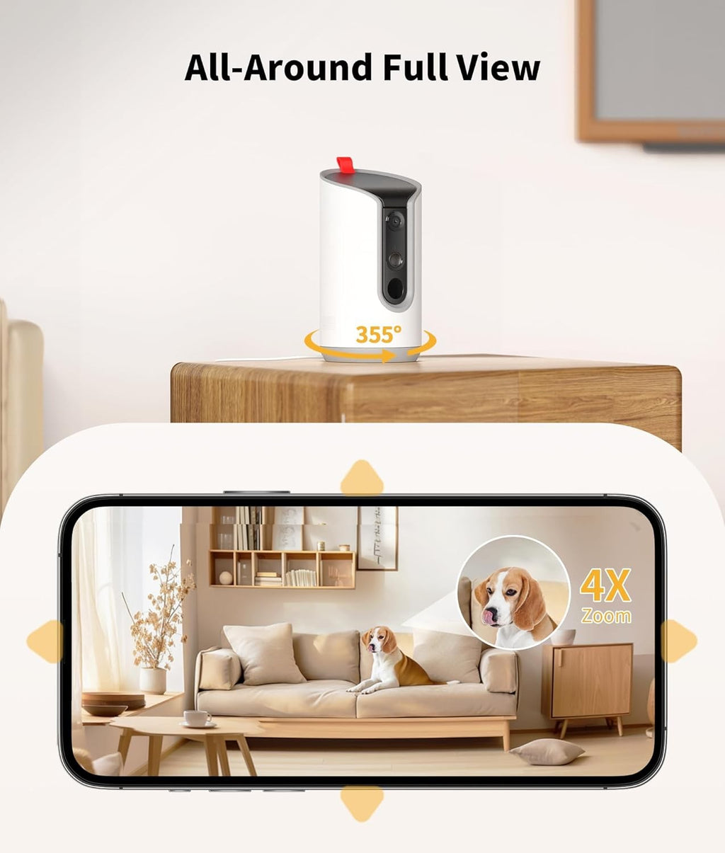 2K Pet Camera Treat Dispenser 360 View Dog Camera 5G Wifi Two Way Talk Indoor