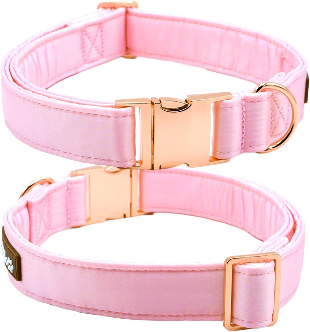 Pink Silk Dog Collar - Super Soft Fabric, Ideal Gift for Girl Dogs, Elegant Rose Gold Buckle Adjustable Small Medium Large Sizes - Pet Fashion Accessory, XL