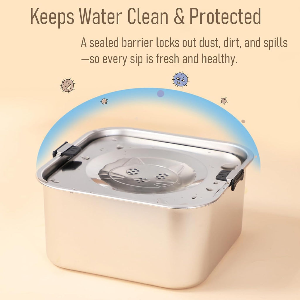 Dog Water Bowl No Spill, 3L/101Oz Stainless Steel Slow Feeder Dog Bowl with Floating Disk, Spill Proof Dog Water Bowl Dispenser for Messy Drinkers, anti Splash Large Dog Bowl with Filter