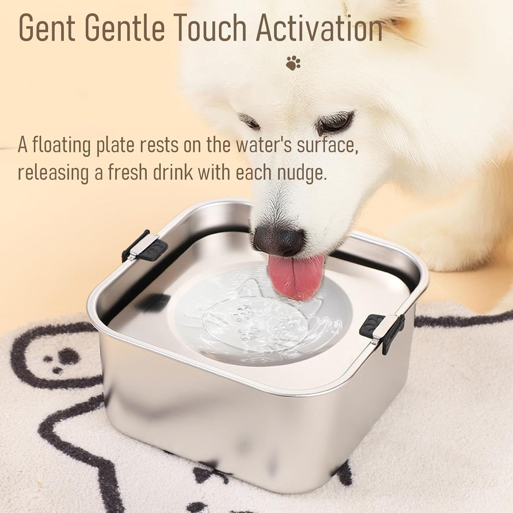 Dog Water Bowl No Spill, 3L/101Oz Stainless Steel Slow Feeder Dog Bowl with Floating Disk, Spill Proof Dog Water Bowl Dispenser for Messy Drinkers, anti Splash Large Dog Bowl with Filter