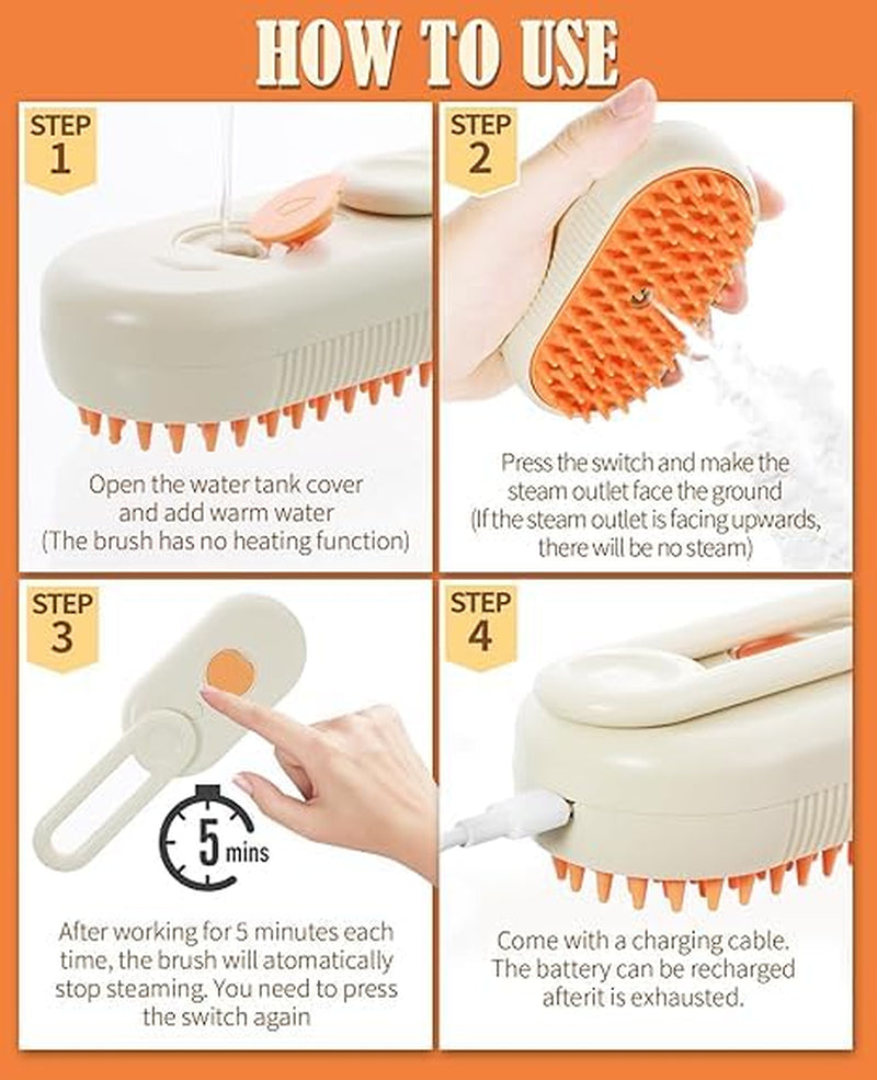 Cat Steam Brush for Shedding - 3 in 1 Pet Steam Brush for Dogs and Cats - Adjustable Dog Steamy Brushes for Grooming and Massage, Removing Tangled and Loose Hair, Beige