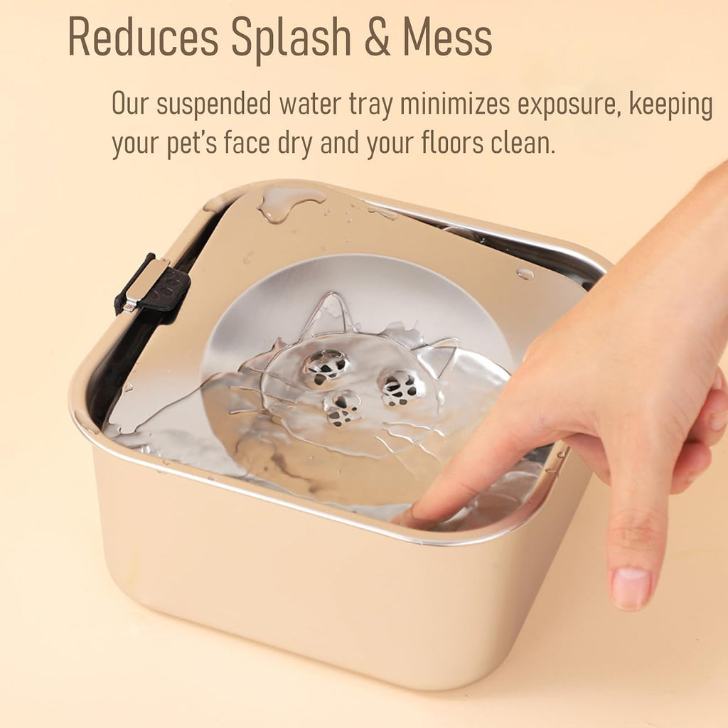 Dog Water Bowl No Spill, 3L/101Oz Stainless Steel Slow Feeder Dog Bowl with Floating Disk, Spill Proof Dog Water Bowl Dispenser for Messy Drinkers, anti Splash Large Dog Bowl with Filter