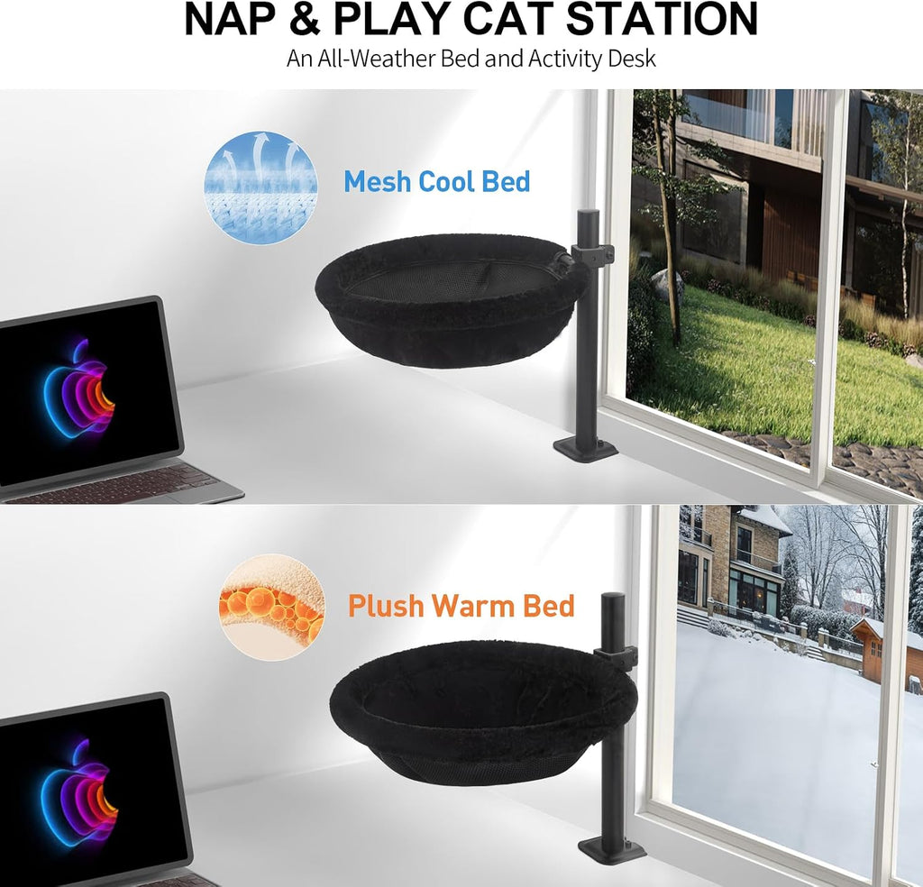 Cat Desk Bed, Reversible Cat Hammock for Desk Use, Clamp-On Metal, Black