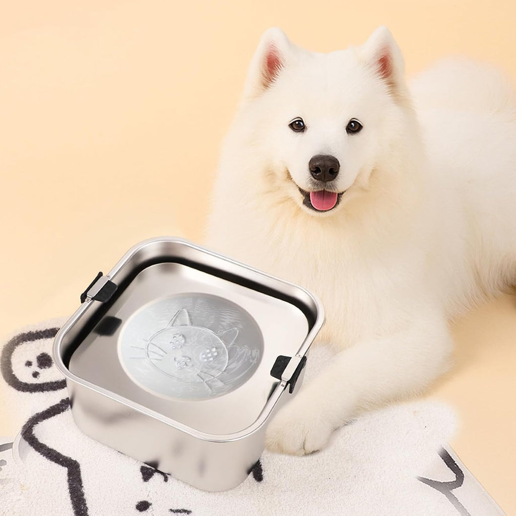 Dog Water Bowl No Spill, 3L/101Oz Stainless Steel Slow Feeder Dog Bowl with Floating Disk, Spill Proof Dog Water Bowl Dispenser for Messy Drinkers, anti Splash Large Dog Bowl with Filter
