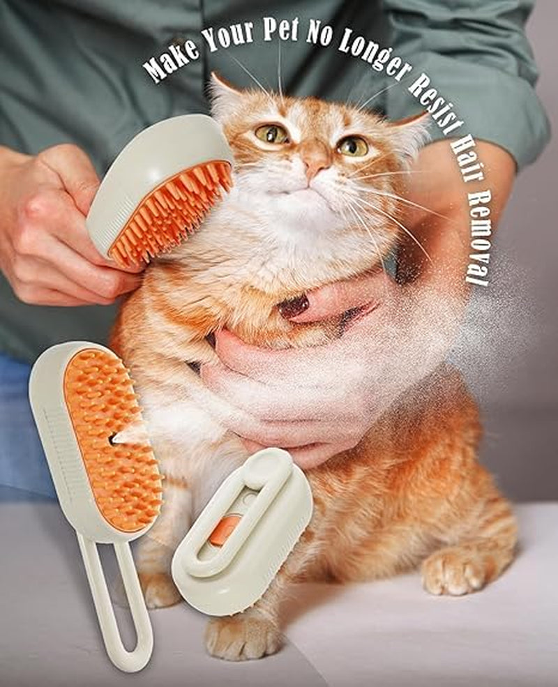 Cat Steam Brush for Shedding - 3 in 1 Pet Steam Brush for Dogs and Cats - Adjustable Dog Steamy Brushes for Grooming and Massage, Removing Tangled and Loose Hair, Beige