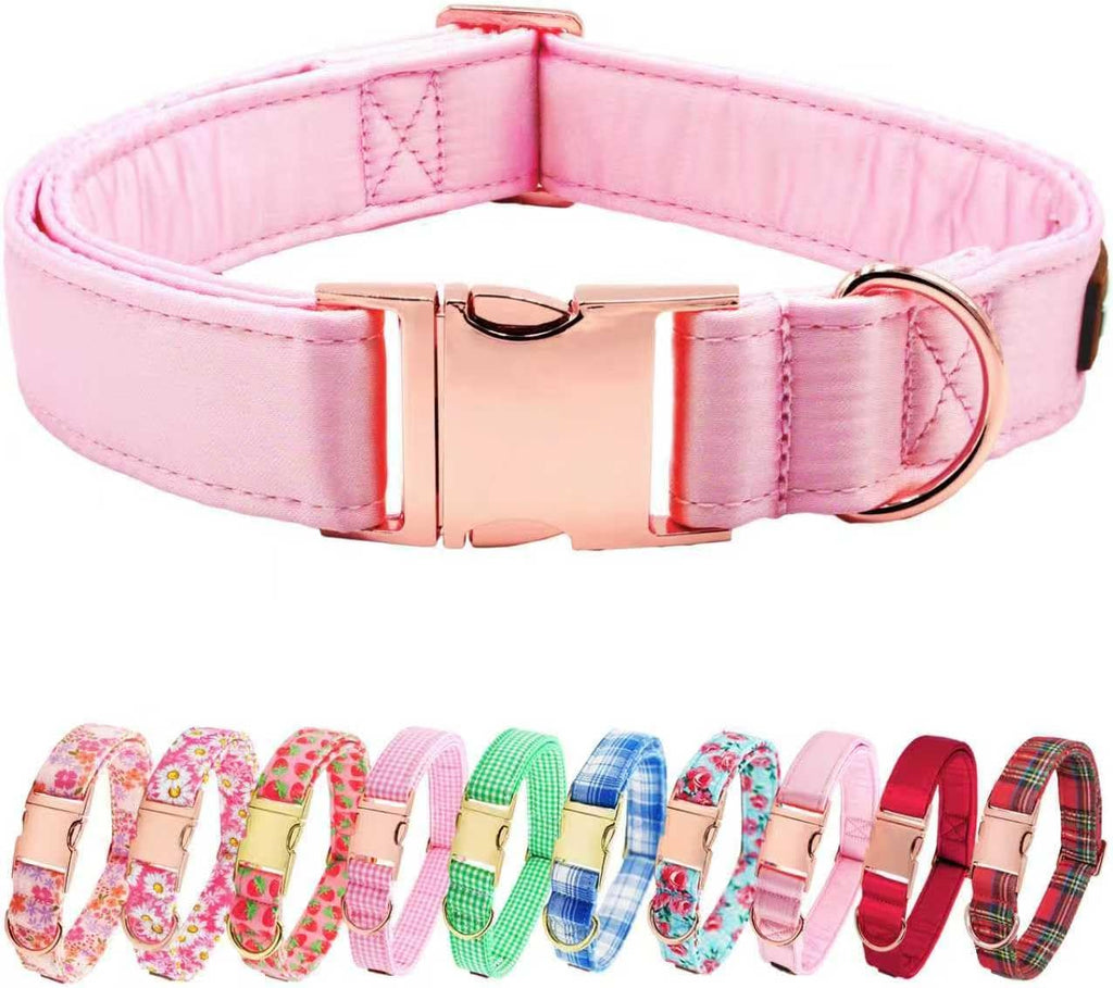 Pink Silk Dog Collar - Super Soft Fabric, Ideal Gift for Girl Dogs, Elegant Rose Gold Buckle Adjustable Small Medium Large Sizes - Pet Fashion Accessory, XL