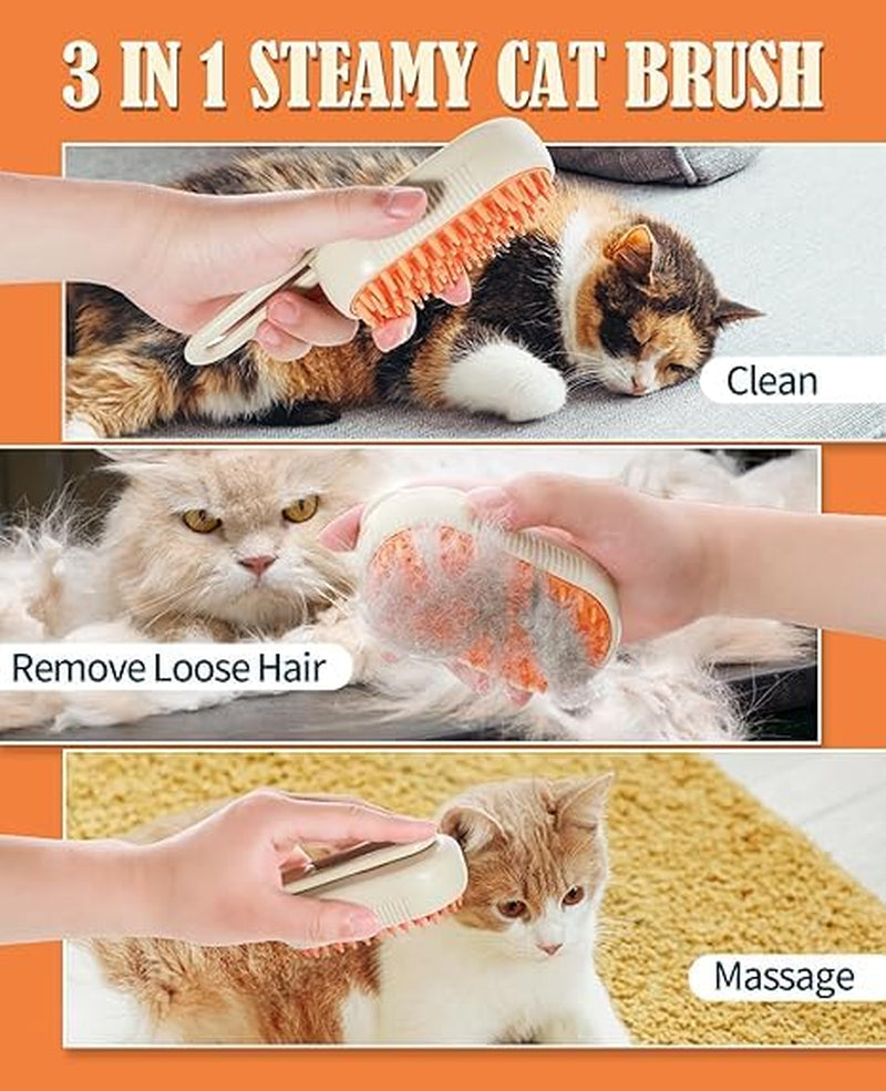 Cat Steam Brush for Shedding - 3 in 1 Pet Steam Brush for Dogs and Cats - Adjustable Dog Steamy Brushes for Grooming and Massage, Removing Tangled and Loose Hair, Beige