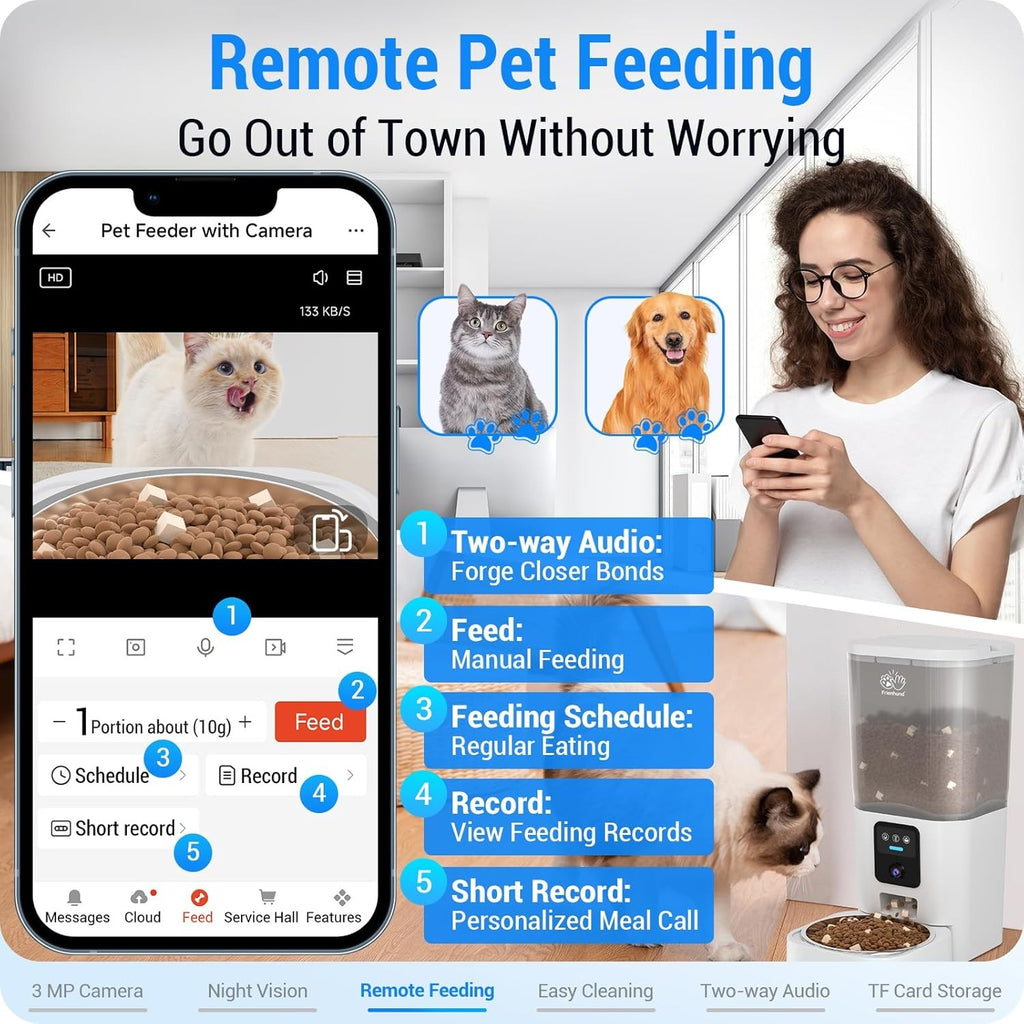 Automatic Pet Feeder 7L Camera Wifi Dual Band Night Vision Smart Food Dispenser