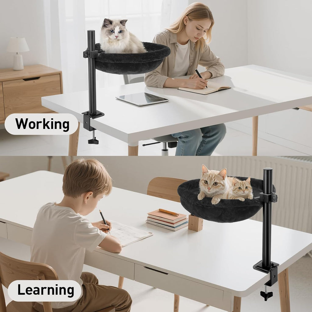 Cat Desk Bed, Reversible Cat Hammock for Desk Use, Clamp-On Metal, Black